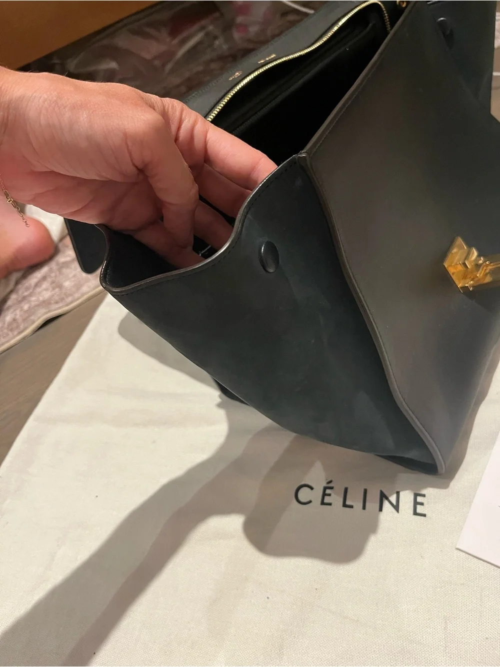 Celine Trapeze Croc-Embossed Leather Shoulder Bag